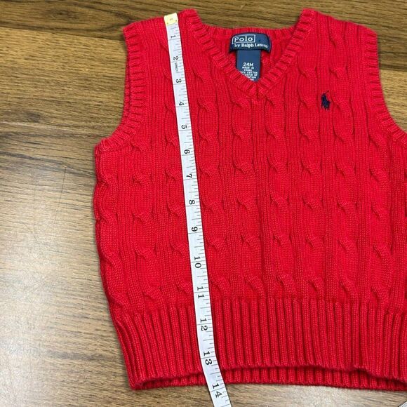 Polo Ralph Lauren Toddler Cable Knit Sweater Vest Red 24M 100% Cotton - Picture 6 of 7